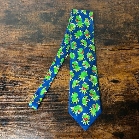 Jim Henson's Kermit the Frog Collection Blue Green 100% Silk Tie Vintage Mint - Picture 1 of 5